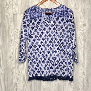 Talbots Blue & White Vneck Tassel Shirt